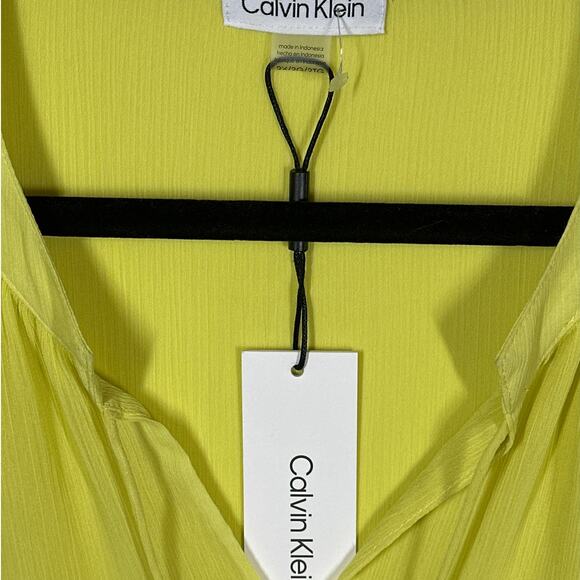 Calvin Klein Cap Sleeve Bright Yellow Cut Out Tie Blouse Top 2X Business Casual - Picture 5 of 16
